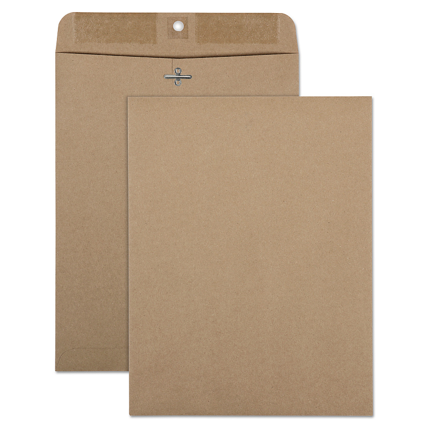 Quality Park Recycled Brown Kraft Clasp Envelope, #90, Square Flap, Clasp/Gummed Closure, 9 x 12, Brown Kraft, 100/Box (QUA38711)