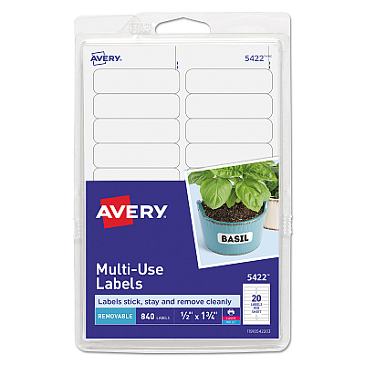 Avery Removable Multi-Use Labels, Inkjet/Laser Printers, 0.5 x 1.75, White, 20/Sheet, 42 Sheets/Pack, (5422) (AVE05422)