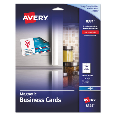 Avery(R) Magnetic Business Cards, 2 x 3-1/2, Matte White, 30 Blank Cards  for Inkjet Printers (8374)