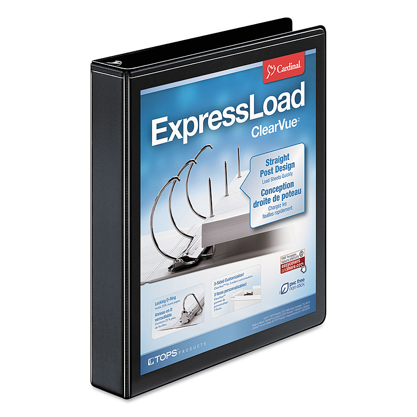 Cardinal ExpressLoad ClearVue Locking D-Ring Binder, 3 Rings, 1.5" Capacity, 11 x 8.5, Black (CRD49111)