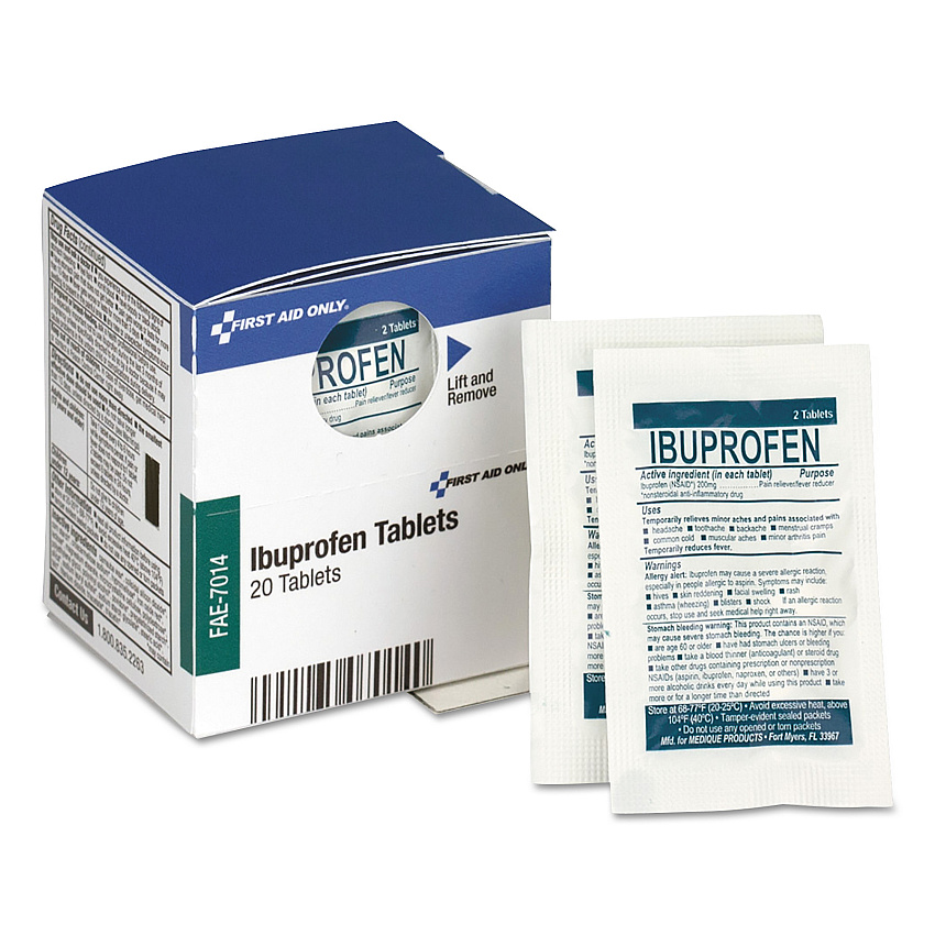 First Aid Only Over the Counter Pain Relief Medication for First Aid Cabinet, 20 Count (FAOFAE7014)
