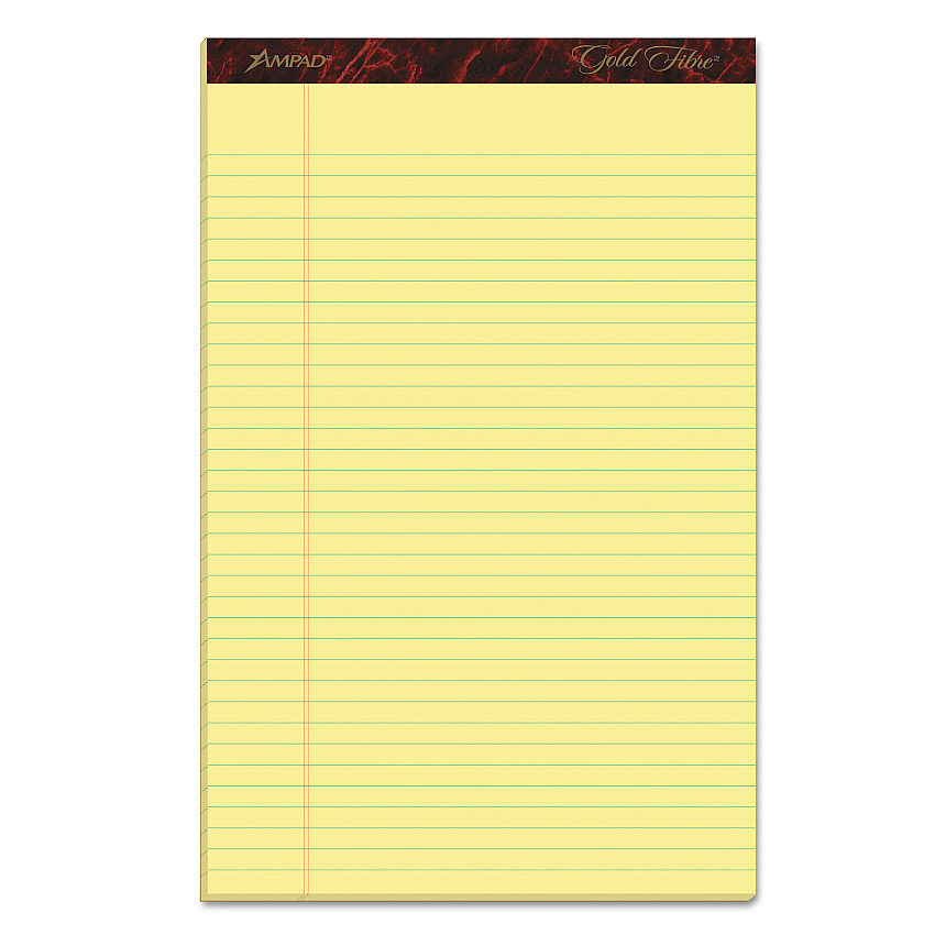 Ampad Gold Fibre Quality Writing Pads, Wide/Legal Rule, 50 Canary-Yellow 8.5 x 14 Sheets, Dozen (TOP20030)