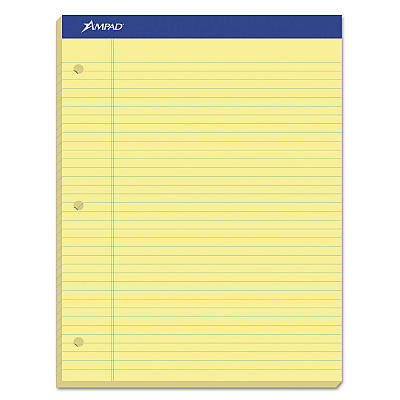 Ampad Double Sheet Pads, Narrow Rule, 100 Canary-Yellow 8.5 x 11.75 Sheets (TOP20246)