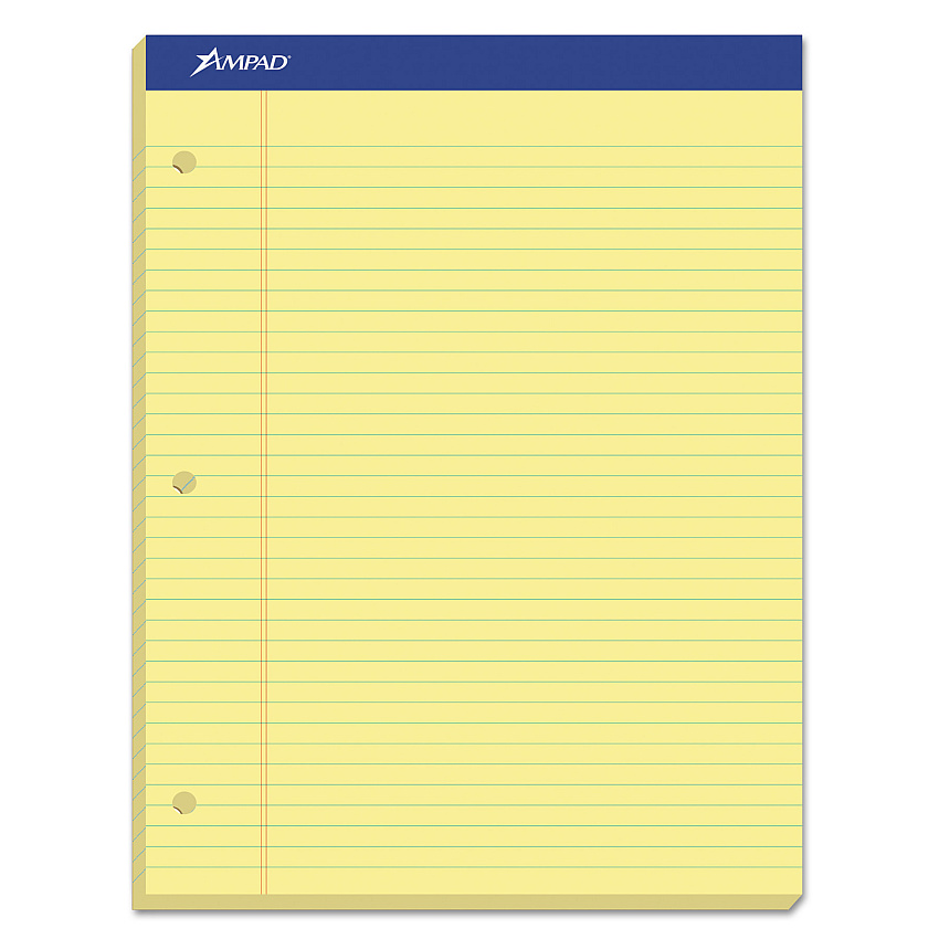 Ampad Double Sheet Pads, Narrow Rule, 100 Canary-Yellow 8.5 x 11.75 Sheets (TOP20246)