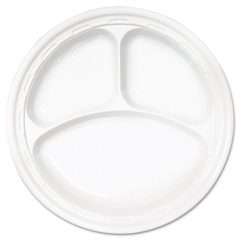 Dart Famous Service Plastic Dinnerware, Plate, 3-Compartment, 10.25" dia, White, 125/Pack, 4 Packs/Carton (10CPWF)