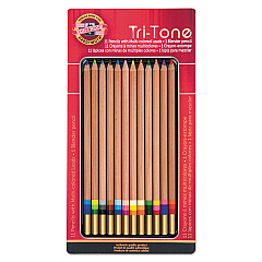 Koh-I-Noor Tri-Tone Color Pencils, 3.8 mm, Assorted Tri-Tone Lead Colors, Tan Barrel, Dozen (KOHFA33TIN12BC)