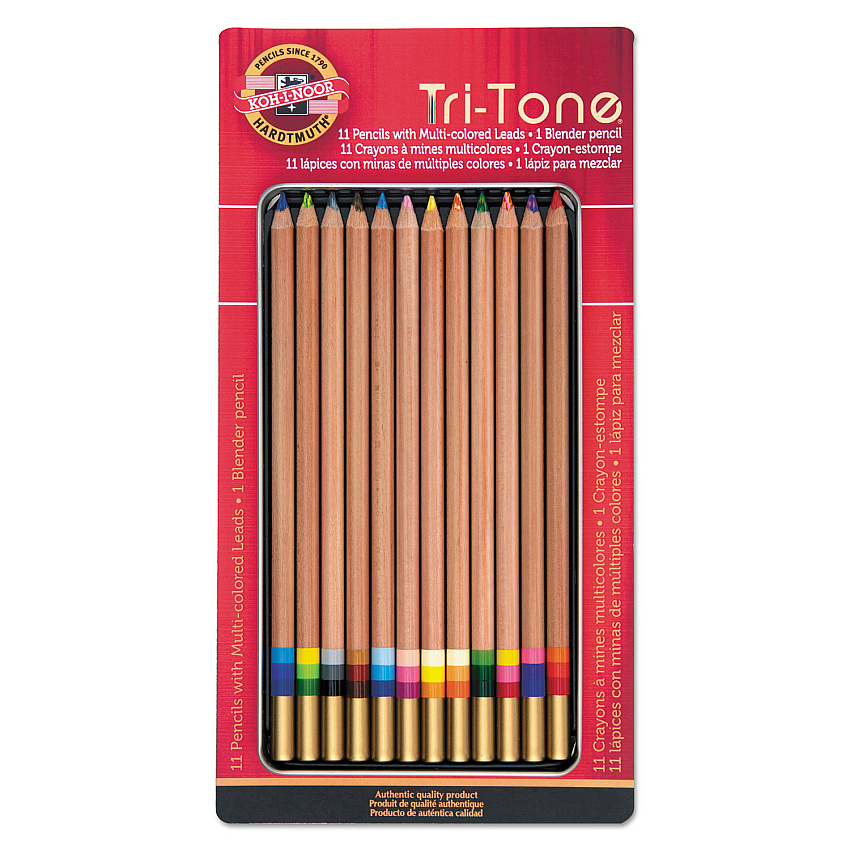 Koh-I-Noor Tri-Tone Color Pencils, 3.8 mm, Assorted Tri-Tone Lead Colors, Tan Barrel, Dozen (KOHFA33TIN12BC)