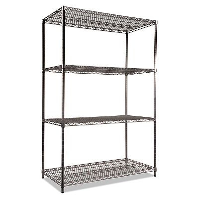 Alera Wire Shelving Starter Kit, Four-Shelf, 48w x 24d x 72h, Black Anthracite (ALESW504824BA)