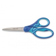 Fiskars Kids/Student Softgrip Scissors, Pointed Tip, 7" Long, 2.63" Cut Length, Blue Straight Handle (1997101007)