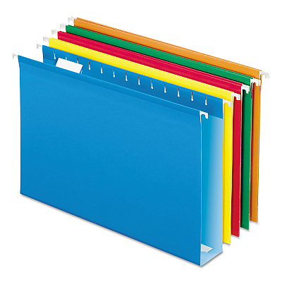 Pendaflex Extra Capacity Reinforced Hanging File Folders with Box Bottom, 2" Capacity, Legal Size, 1/5-Cut Tabs, Assorted Colors,25/BX (PFX5143X2ASST)