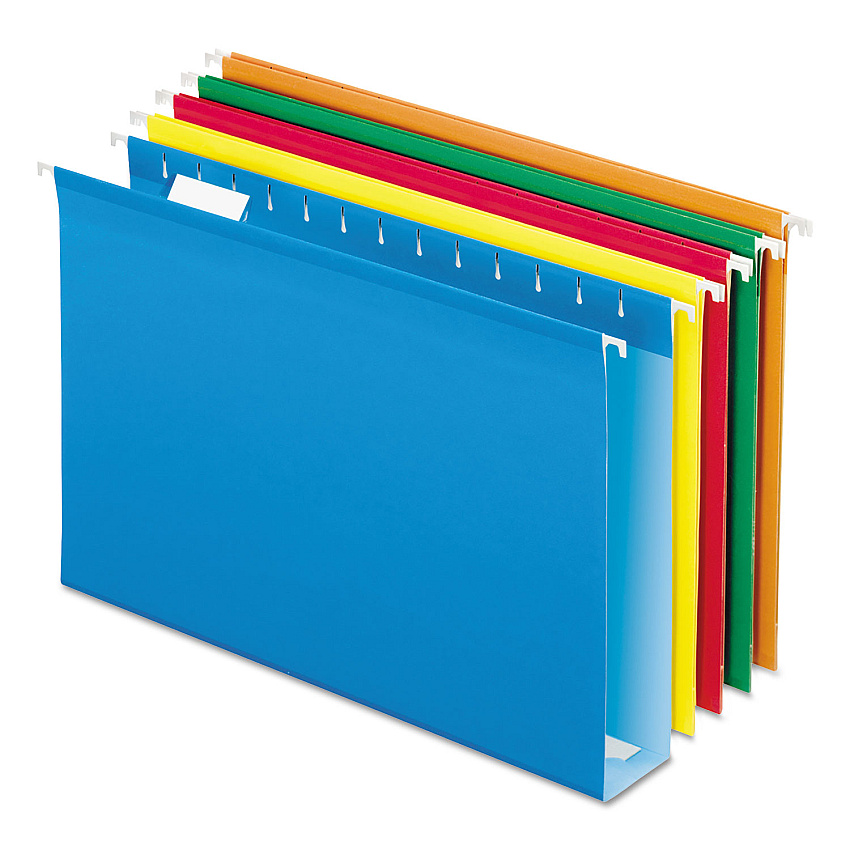Pendaflex Extra Capacity Reinforced Hanging File Folders with Box Bottom, 2" Capacity, Legal Size, 1/5-Cut Tabs, Assorted Colors,25/BX (PFX5143X2ASST)