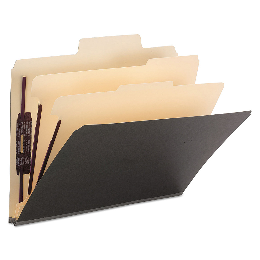 Smead SuperTab Classification Folders, Six SafeSHIELD Fasteners, 2" Expansion, 2 Dividers, Letter Size, Dark Gray, 10/Box (SMD14011)