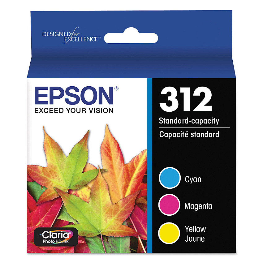 Epson T312923-S (312XL) Claria High-Yield Ink, 830 Page-Yield, Cyan/Magenta/Yellow