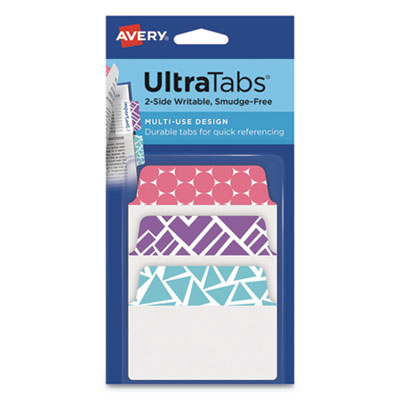 Avery Ultra Tabs Repositionable Tabs, Geometric Designs: 2" x 1.5", 1/5-Cut, Assorted Colors, 24/Pack (74801)