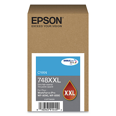 Epson T748XXL220 (748XXL) DURABrite Pro Extra High-Yield Ink, 7000 Page-Yield, Cyan