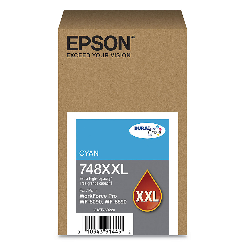 Epson T748XXL220 (748XXL) DURABrite Pro Extra High-Yield Ink, 7000 Page-Yield, Cyan