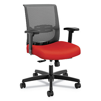 HON Convergence Mid-Back Task Chair, Synchro-Tilt and Seat Glide, Supports Up to 275 lb, Red Seat, Black Back/Base (HONCMY1ACU67)