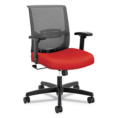 HON Convergence Mid-Back Task Chair, Swivel-Tilt, Supports Up to 275 lb, 16.5" to 21" Seat Height, Red Seat, Black Back/Base (HONCMZ1ACU67)