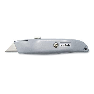 Boardwalk Retractable Metal Utility Knife, Retractable, 6" Die-Cast Handle, Gray (BWKUKNIFE45)