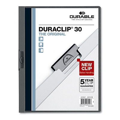 Durable DuraClip Report Cover, Clip Fastener, 8.5 x 11,  Clear/Graphite, 25/Box (DBL220357)
