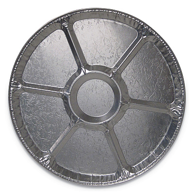 Durable Packaging Aluminum Cater Trays, 7 Compartment Lazy Susan, 18" Diameter x 0.94"h, Silver, 50/Carton (DPK18LS)