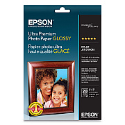 Epson Ultra Premium Photo Paper Glossy, 11.8 mil, 5 x 7, Glossy White, 20/Pack (S041945)