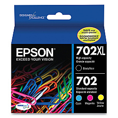 Epson T702XL-BCS (702XL) DURABrite Ultra High-Yield Ink, 950/1,100 Page-Yield, Black/Cyan/Magenta/Yellow
