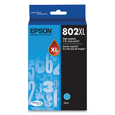 Epson T802XL220-S (802XL) DURABrite Ultra High-Yield Ink, 1,900 Page-Yield, Cyan