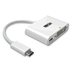 Tripp Lite USB 3.1 Gen 1 USB-C to DVI Adapter, USB-C PD Charging Port, 3", White (U44406NDC)
