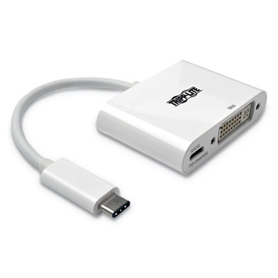 Tripp Lite USB 3.1 Gen 1 USB-C to DVI Adapter, USB-C PD Charging Port, 3", White (U44406NDC)