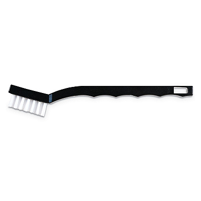 Carlisle Flo-Pac Utility Toothbrush Style Maintenance Brush, White Nylon Bristles, 7.25" Brush, 7" Black Polypropylene Handle (CFS4067400DZ)