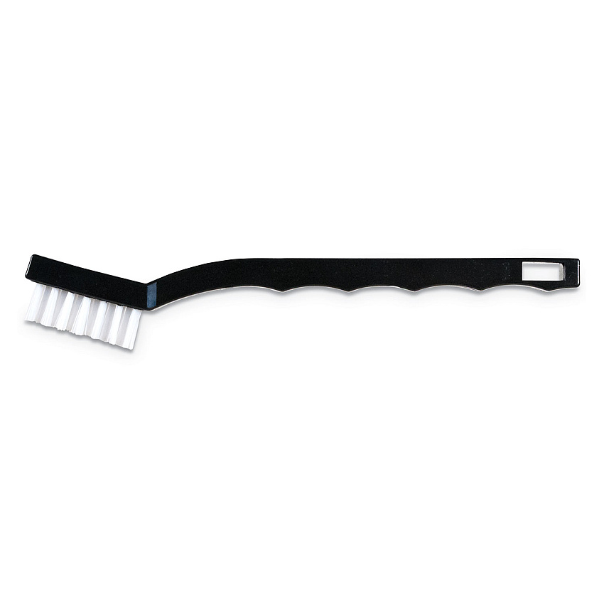 Carlisle Flo-Pac Utility Toothbrush Style Maintenance Brush, White Nylon Bristles, 7.25" Brush, 7" Black Polypropylene Handle (CFS4067400DZ)