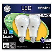 GE LED Soft White A21 Dimmable Light Bulb, 12 W, 2/Pack (GEL65943)