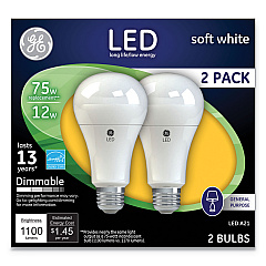 GE LED Soft White A21 Dimmable Light Bulb, 12 W, 2/Pack (GEL65943)