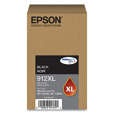 Epson T912XL120 (912XL) DURABrite Pro High-Yield Ink, 5800 Page-Yield, Black