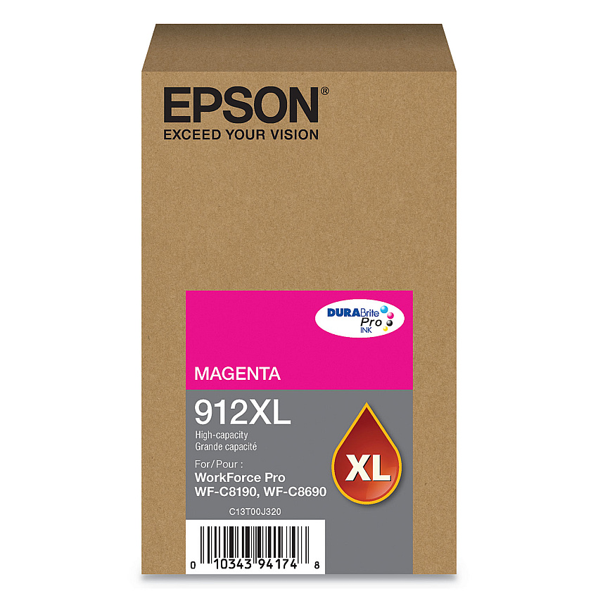 Epson T912XL320 (912XL) DURABrite Pro High-Yield Ink, 4600 Page-Yield, Magenta