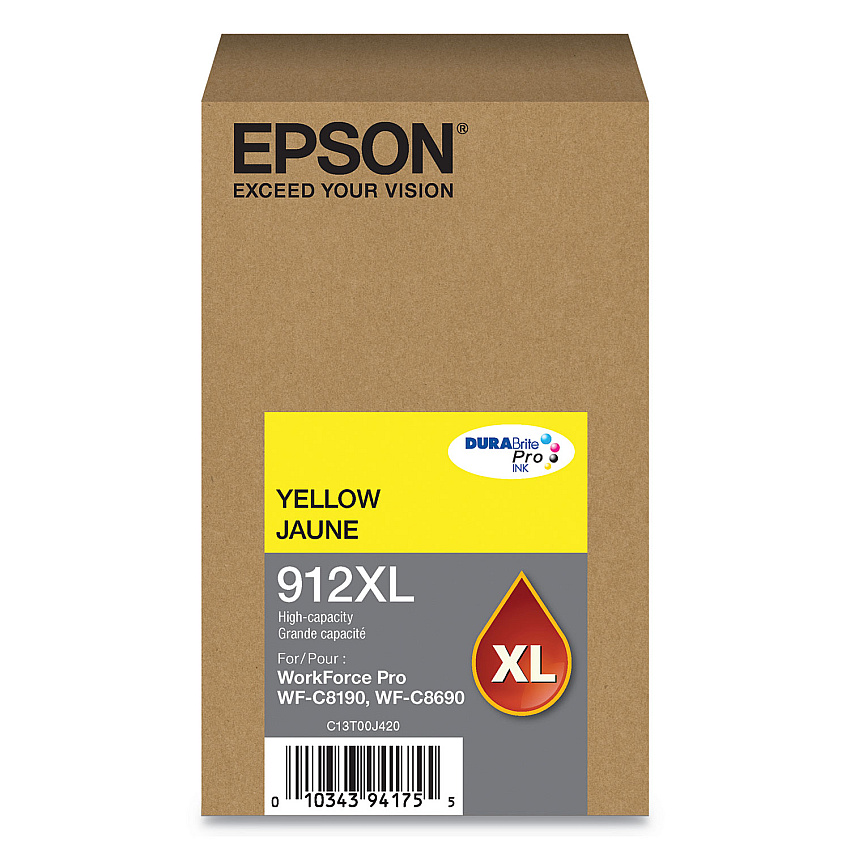 Epson T912XL420 (912XL) DURABrite Pro High-Yield Ink, 4600 Page-Yield, Yellow