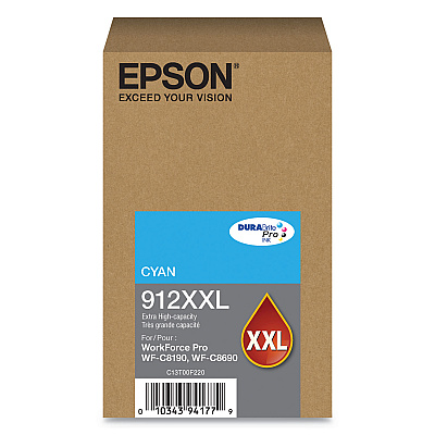 Epson T912XXL220 (912XXL) DURABrite Pro Extra High-Yield Ink, 8000 Page-Yield, Cyan