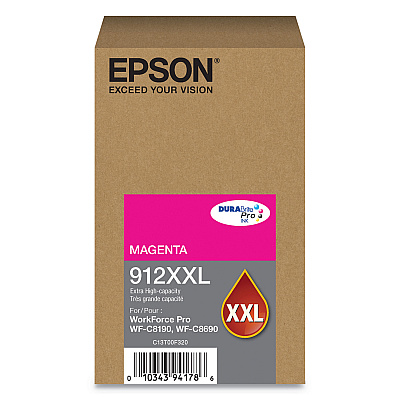 Epson T912XXL320 (912XXL) DURABrite Pro Extra High-Yield Ink, 8000 Page-Yield, Magenta