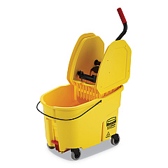 Rubbermaid Commercial WaveBrake 2.0 Bucket/Wringer Combos, Down-Press, 44 qt, Plastic, Yellow (RCPFG757688YEL)