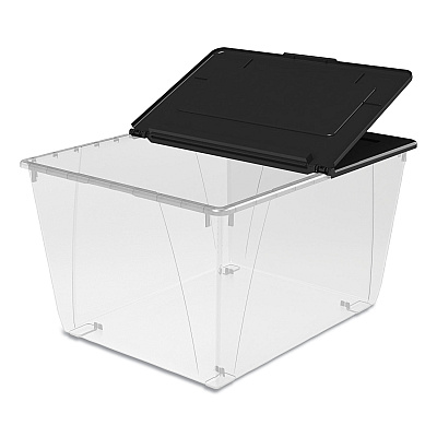 Storex Storage Tote, 16 gal, 22.7" x 18.25" x 12.86", Clear/Black (STX00900U04C)