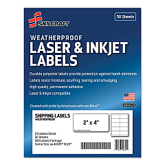 AbilityOne 7530016736220, SKILCRAFT Weatherproof Mailing Labels, Laser Printers, 2 x 4, White, 10/Sheet, 50 Sheets/Pack