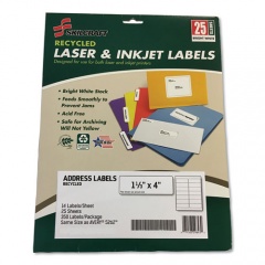 AbilityOne 7530016736514 SKILCRAFT Recycled Laser and Inkjet Labels, Inkjet/Laser Printers, 1.33 x 4, White, 14/Sheet, 25 Sheets/Pack