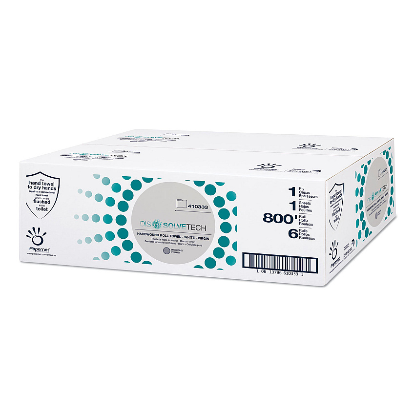 Papernet DissolveTech Paper Towel, 1-Ply, 7.8" x 800 ft, White, 6 Rolls/Case (SOD410333)