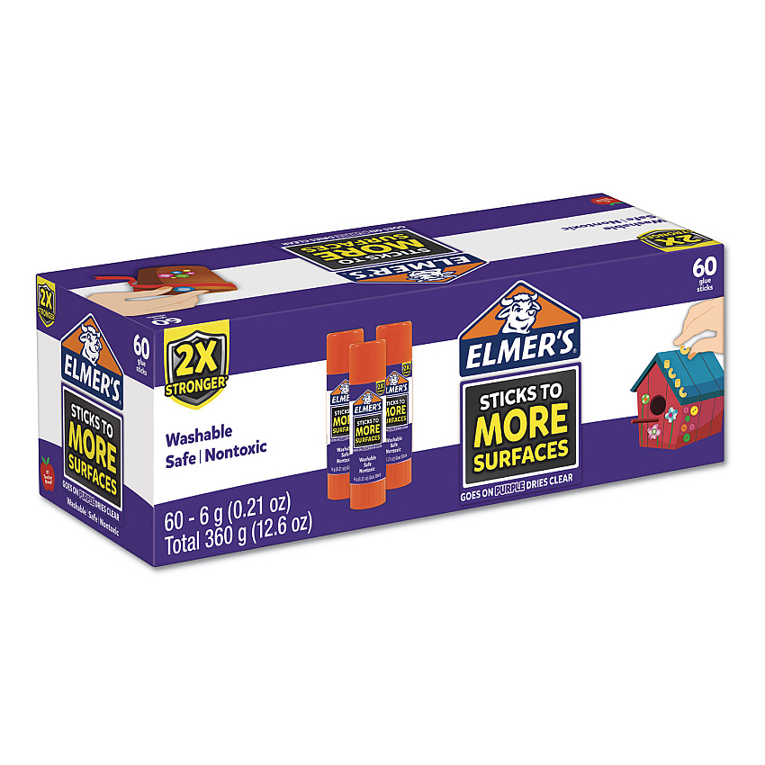 Elmer's Extra-Strength School Glue Sticks, 0.21 oz, Dries Clear, 60/Pack (EPI2027017)