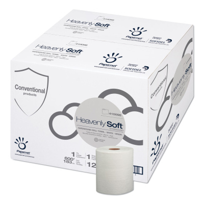 Papernet Heavenly Soft Hardwound Paper Towel, Standard, 1-Ply, 7.8" x 600 ft, White, 12 Rolls/Carton (410098)