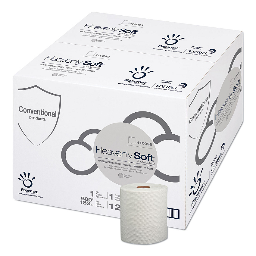 Papernet Heavenly Soft Hardwound Paper Towel, Standard, 1-Ply, 7.8" x 600 ft, White, 12 Rolls/Carton (SOD410098)