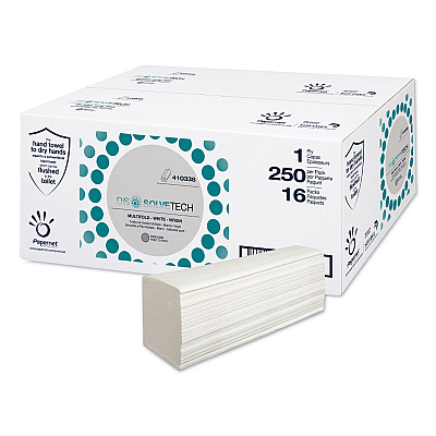 Papernet DissolveTech Paper Towel, 1-Ply, 9.49 x 8.11, White, 250/Pack, 16 Packs/Carton (SOD410338)