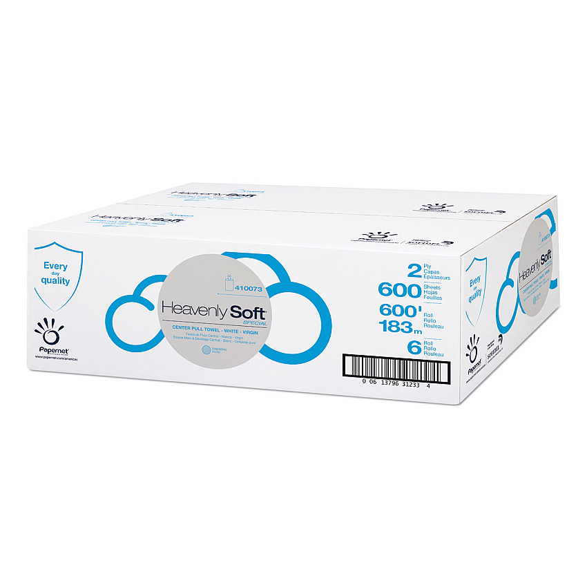 Papernet Heavenly Soft Special Center Pull Towel, 2-Ply, 7.6 x 12, White, 600 Sheets/Roll, 6 Rolls/Carton (410073)