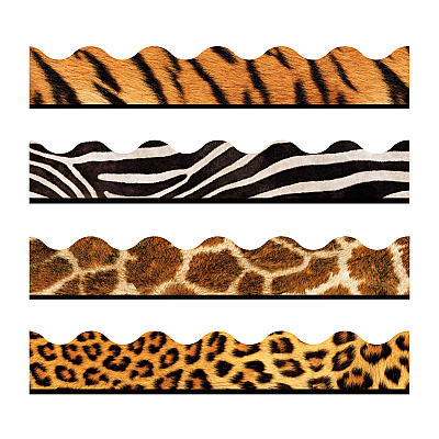TREND Terrific Trimmers Print Board Trim, 48-Piece Set, Assorted Animal Prints, 2.25" x 39", Assorted Colors (TEPT92917)
